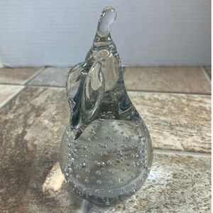 George Good Glass Pear Paperweight Bubbles Clear Vintage 1984‎